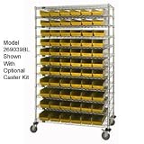12x60x74 Chrome Wire Shelving With 118 Shelf Bins Yellow