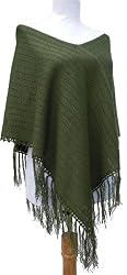 Handmade Lightweight Poncho - Royal Olive (Hand-crocheted Border/medium/large)