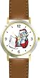 Santa Claus with List on Phone Christmas Theme - WATCHBUDDY&reg; DELUXE TWO-TONE THEME WATCH - Arabic Numbers - Brown Leather Strap-Women's Size-Small