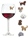 Simply Charmed Dog Wine Charms or Glass Markers - Magnetic - Great Birthday or Hostess Gift for Dog Lovers - Set of 6 Cute Puppy Glass Identifiers