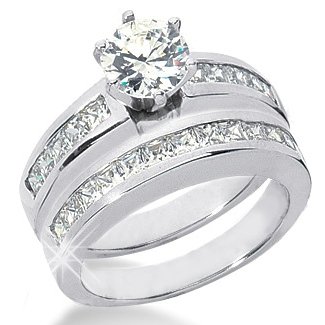 14K White Gold Round Cut & Princess Cut Diamond Matching Bridal Set (3.65ct.tw, HI Color, SI2-3 Clarity)