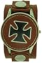 Brown Leather Wide Band Black Cross Trendy Design Iron Reversible White Dial Gothic Punk Biker Wristband Watch