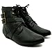 Womens Leather Style Buckle Lace Up Flat Pixie Ankle Boots 