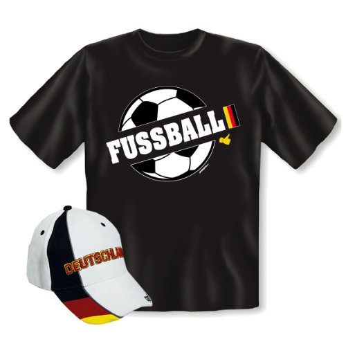 2-teiliges Fanartikel Set Fußball Deutschland nicht nur zur WM Party – Fan T-Shirt Gr. S in schwarz mit bestickten CAP: Fahne WM EM mit Klettverschluß : )