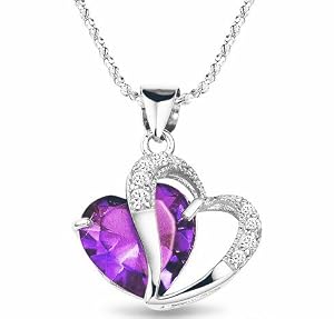 Rhodié argent femmes Accent coeur améthyste Pendentif Diamant Collier Chaîne Argent comprend 18'' correspondant de la chaîne-violet