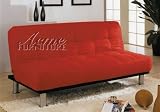 Adjustable Futon Sofa with Tufted Design in Red Microfiber