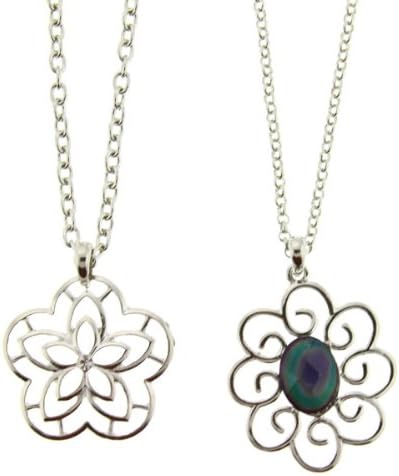 Flower Mood Stone Pendant Necklace Fashion Jewelry - Sold as a Set of 2