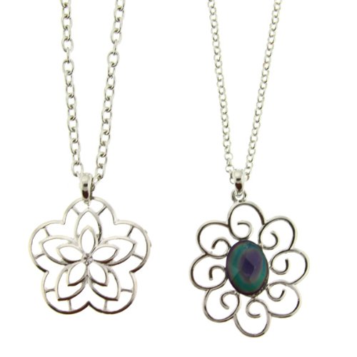 Flower Mood Stone Pendant Necklace Fashion Jewelry - Sold as a Set of 2