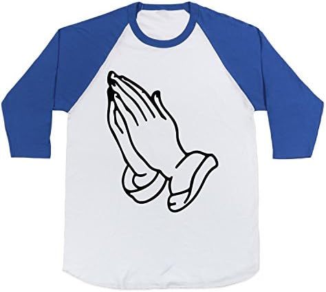 Cotton Pray Emoji Baseball Tee T-Shirt (White/Royal, XXL)