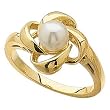 14K Yellow Gold Flowery White Cultured Pearl Ring