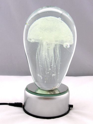 Glow in the Dark Glass Jellyfish on LED Light Stand 5.5 Tall