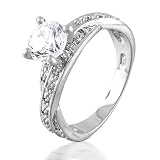 Bling Jewelry Sterling Silver 1.2K CZ Pave Solitaire Engagement Ring with Side Stones