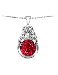 Original Star K (tm) Large Loving Mother And Family Pendant With Round 10mm Created Ruby in .925 Sterling Silver