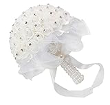 OurWarm® ウェディングブーケ ブライダルフラワー 約18ｘ22cm 結婚式やパーティー用 (White)