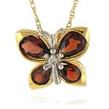 14K Yellow Gold Garnet Butterfly Pendant w/ 18 French Rope Chain
