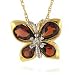 14K Yellow Gold Garnet Butterfly Pendant w/ 18 French Rope Chain