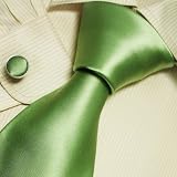 Green solid designer ties plain fathers day gifts Italian style silk tie cufflinks set A1064