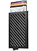 VULKIT Credit Card Holder Slim Carbon Fiber Card Wallet Pop up Card Case for Men or Women Aluminium Hold 5 Cards (Black)