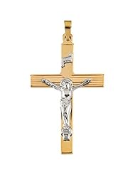 14K Two-Tone Gold Crucifix Pendant - 45.00x29.00mm -- LIFETIME WARRANTY