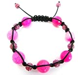 Shamballa beacelet with 12mm real pink fire jade and 6 mm pink czech crystal beads