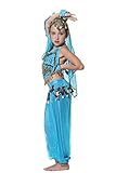 Seawhisper Kid's Belly Dance Girl Halter Top, Harem Pants, Halloween Costume Set - A style azure,S