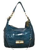 Authentic Coach Kristin Denim Blue Embossed Croc Expandable Large Hobo Handbag Denim Blue 16783