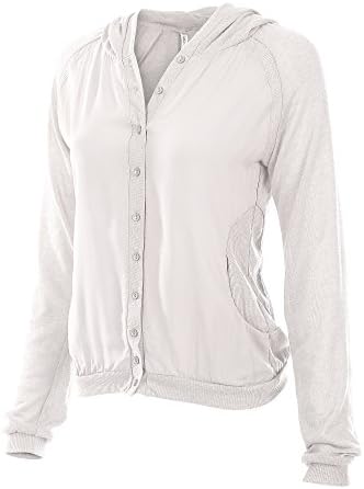 Mur Mur Women Contrast Fabric Raglan Button Up Hoodie 7788 - Medium - OFF WHITE