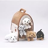 Plush Dog House -Five (5) Stuffed Animal Dogs (Dalmation, Yellow Lab, Rottweiler, Poodle, Cocker Spaniel) in Play Dog House Carrying House