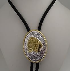 Sterling Silver/gold Plated Indian Chief Bolo Tie