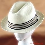 BRAID FEDORA TRIBLY GANGSTER HAT W STRIPED BAND IVORY CREAM M/L MEDIUM / LARGE