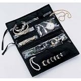 On The Go Jewelry Pouch - Folding Black Vinyl Jewelry Travel Bag (Black) (9 1/2" W x 5 1/2" H)