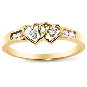 10k Yellow Gold Diamond Heart Ring (1/8 cttw, I-J Color, I3 Clarity), Size 7