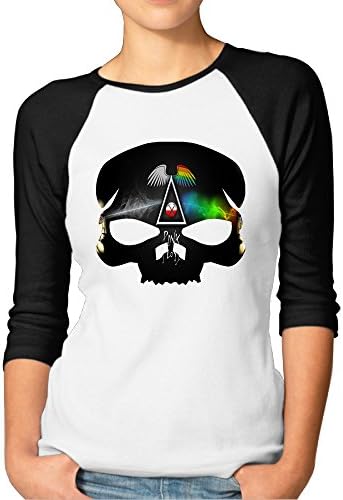 Logon Women's Pink Skull Customized 100% Cotton 3/4 Sleeve Raglan Baseball Jersey Black XL
