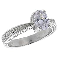 Sterling Silver 1.25 Carat Size Oval Cut Cubic Zirconia Solitaire Bridal Ring (Available in Sizes 6 to 10)