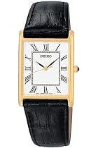 Seiko Men's Dress Black Leather Strap Watch #SNF672