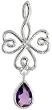 Sterling Silver Celtic Shamrock Flower Pendant, w/ Pear Cut Natural Amethyst Stone, 1 9/16" (40mm) tall
