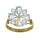 Genuine Aquamarine 14k Gold Flower Promise Ring