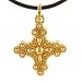 14K Bead Design Cross Pendant with Leather Cord 17