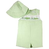 Petit Ami Newborn Boys Alligator Smocked Seersucker Sunsuit Romper with Hat