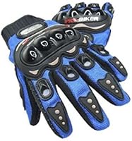 Pro Biker Leather Motorcycle Gloves (Blue, L)