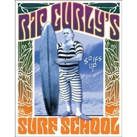TIN SIGN NOSTALGIC ~ THE THREE STOOGES RIP CURLY SURF SCHOOL