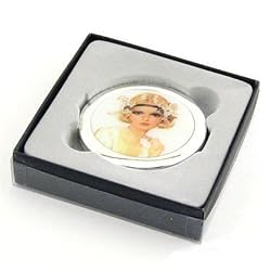 Elegant Silvertone Vanity Compact Mirror Flapper Girl 3