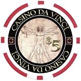 Roll of 25 Leonardo Da Vinci Masterworks 11.5 gram Red $5 Denominated Clay Composite Poker Chips