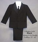 Infants and Toddlers Black or Navy Dress Suit Outfit 5 Piece with Vest, Dress Shirt, and Coordinated Tie
