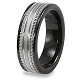 Black Ceramic Ring with Grooved Tungsten Carbide Inlay (7.0mm)