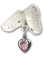 Sterling Silver Baby Badge with Pink Miraculous Charm and Baby Boots Pin