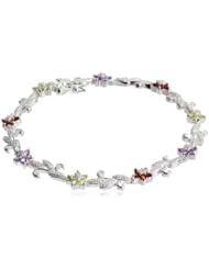Sterling Silver Amethyst, Garnet and Peridot Flower Bracelet, 7.25"
