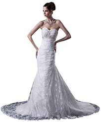 Sophisticated Sweetheart Mermaid Empire   Waistline Tulle Lace Crystal Beaded Wedding Dress  With a Sash 