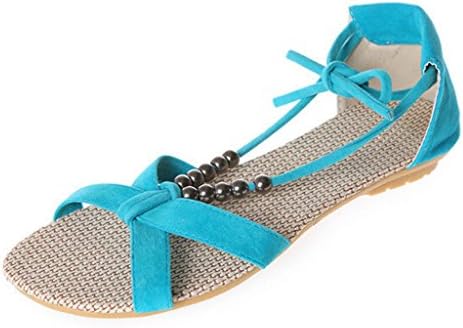 Hee Grand Women Summer Sandals Beaded Lace Up Low-Heeled Shoes Open Toe