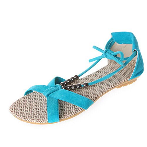 Hee Grand Women Summer Sandals Beaded Lace Up Low-Heeled Shoes Open Toe